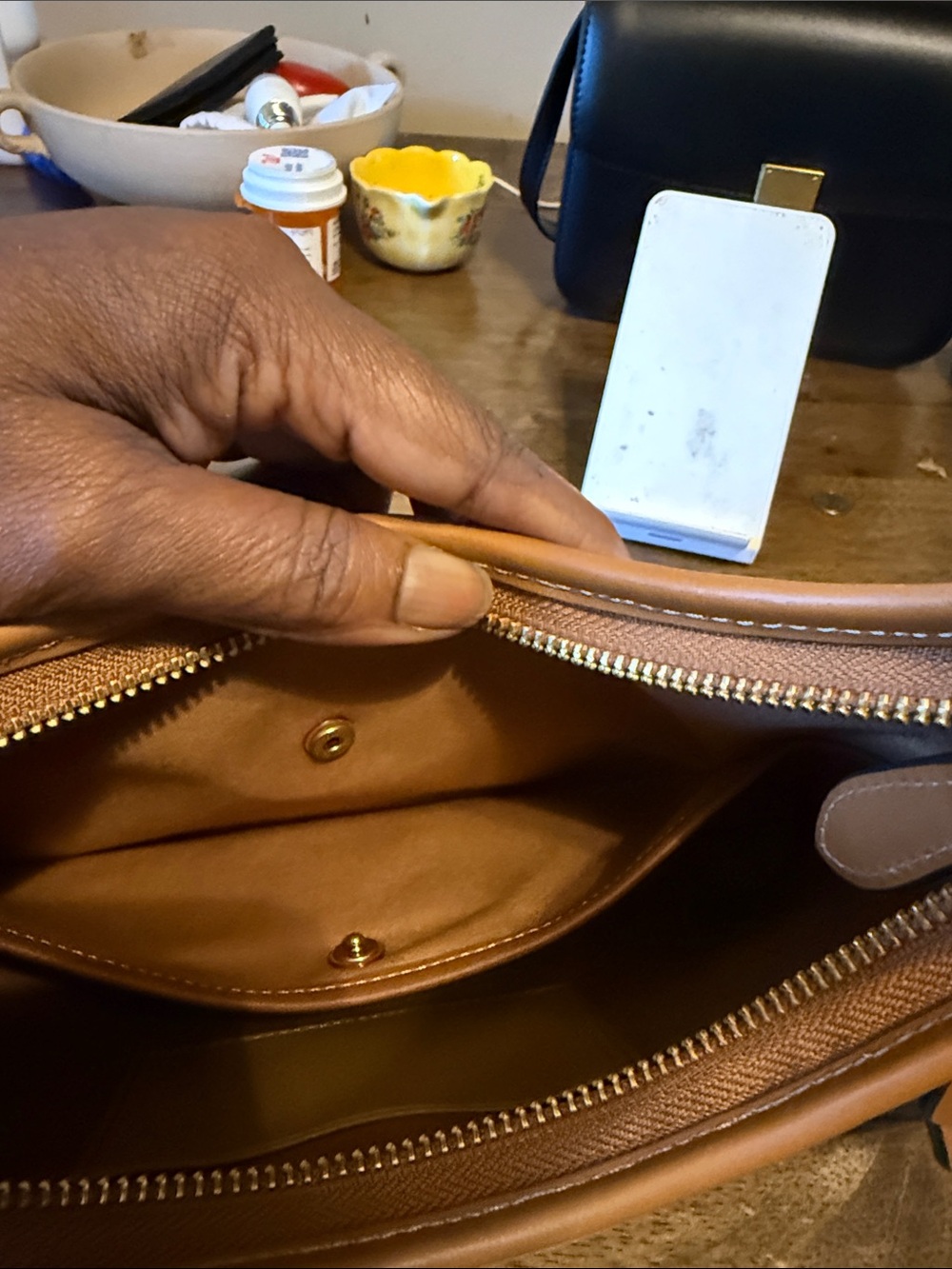 Coach Multicolor Signature Crescent Shoulder Bag with Tan Leather Trim - Picture 9 of 11